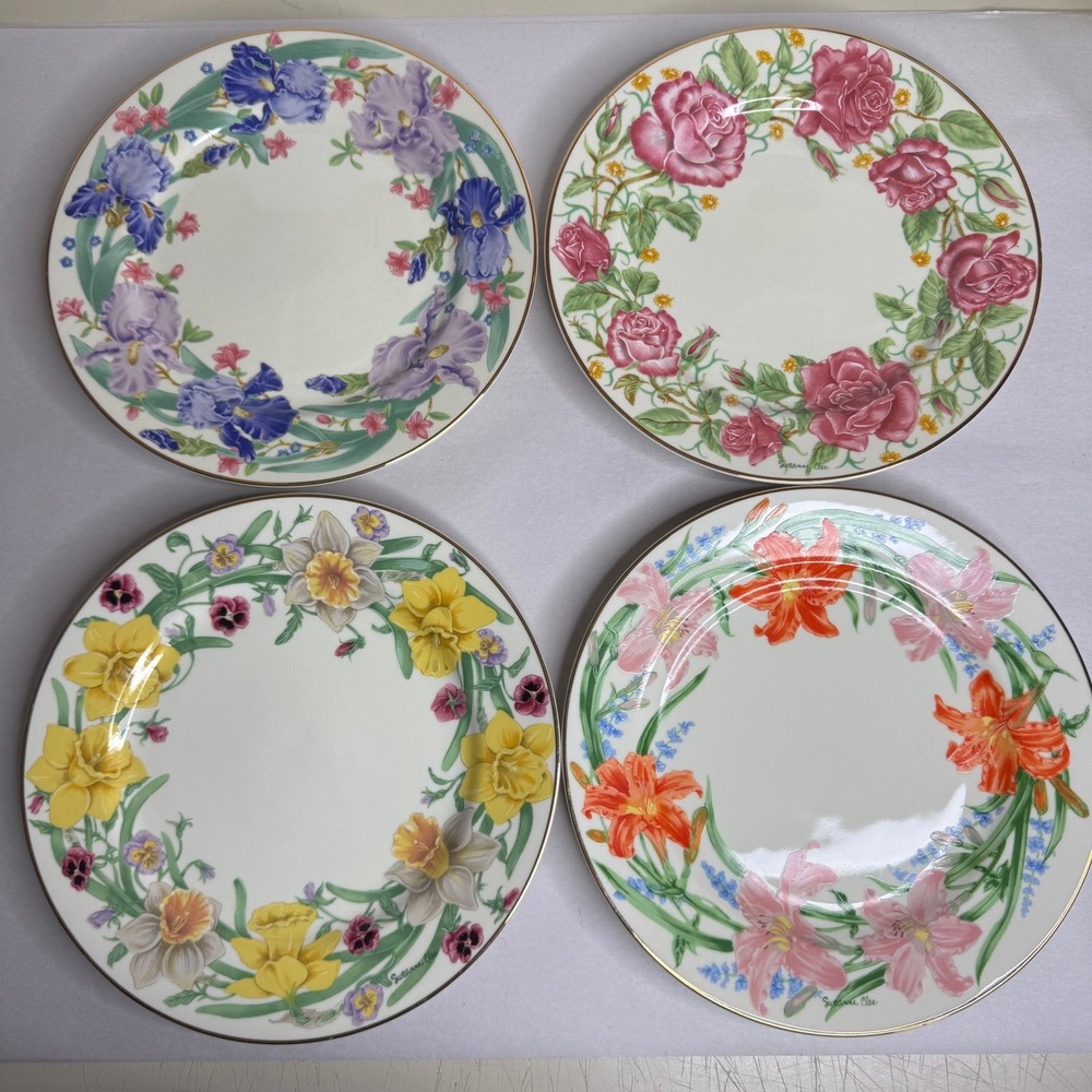 Lenox Suzanne Clee Flower Blossom Dessert Plates Set of 4 Fine Porcelain 1998‎